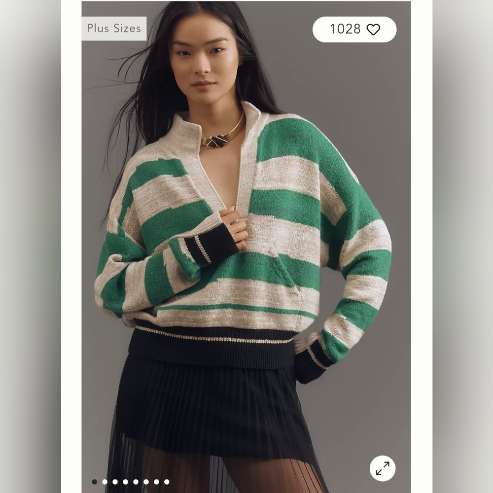 Anthropologie Pilcro Striped Green and Cream Women's Sweater